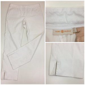 TORY BURCH White Slit Hem Cotton Blend Jeans